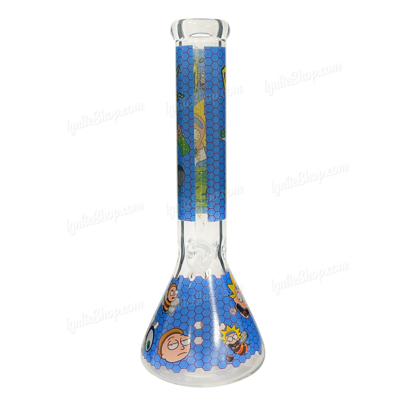 OG Original Glass Rick & Morty Decal Beaker 14inches 7mm - BLUE