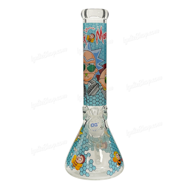 OG Original Glass Rick & Morty Decal Beaker 14inches 7mm - LIGHT BLUE