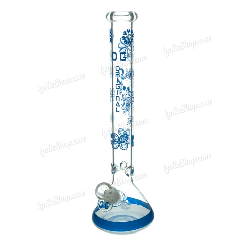 OG Original Glass Flower & Skull Pattern Beaker 14" OG525 - BLUE