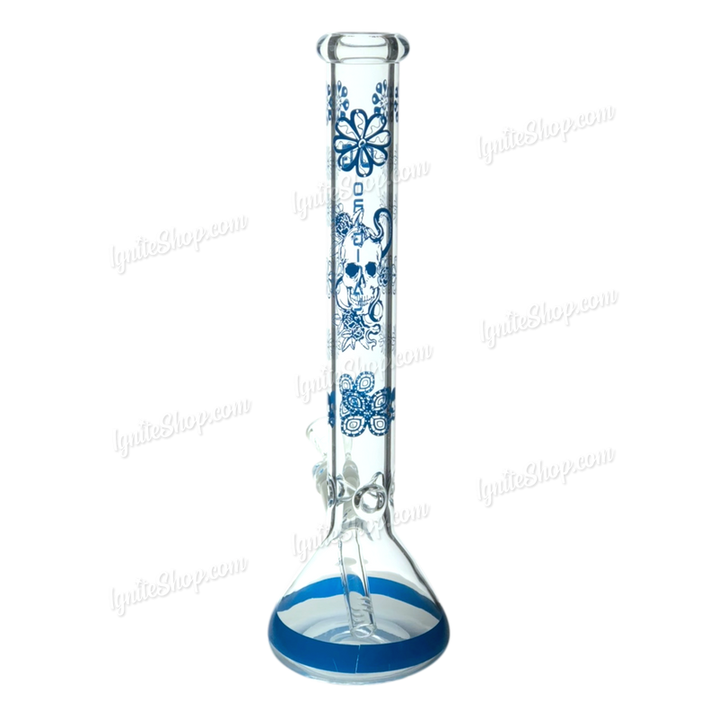 OG Original Glass Flower & Skull Pattern Beaker 14" OG525 - BLUE